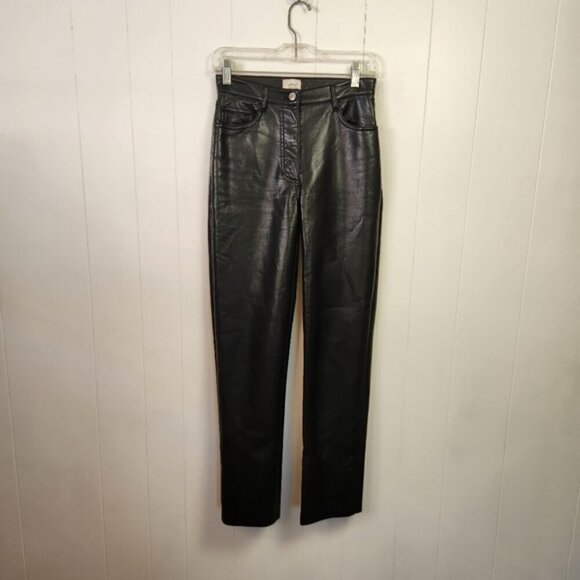 Aritzia Wilfred The Melina Pant Black Vegan Leather Straight Leg Pants High Rise - Picture 3 of 11